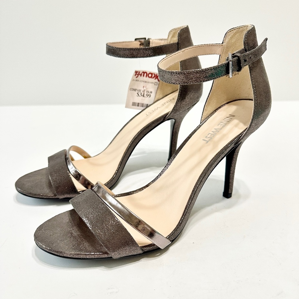 Nine West Metallic Heels Ankle Strap Open Toe Sandals Women’s Size 8.5